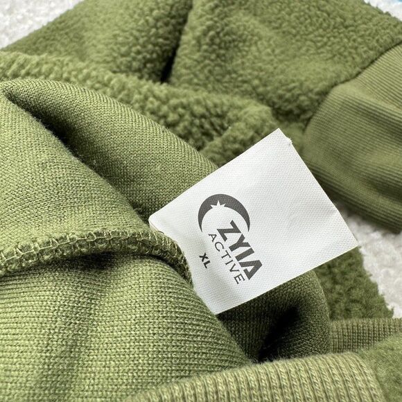 Zyia Active Flying V Fleece Sherpa Bomber Jacket Olive Green - Picture 6 of 12